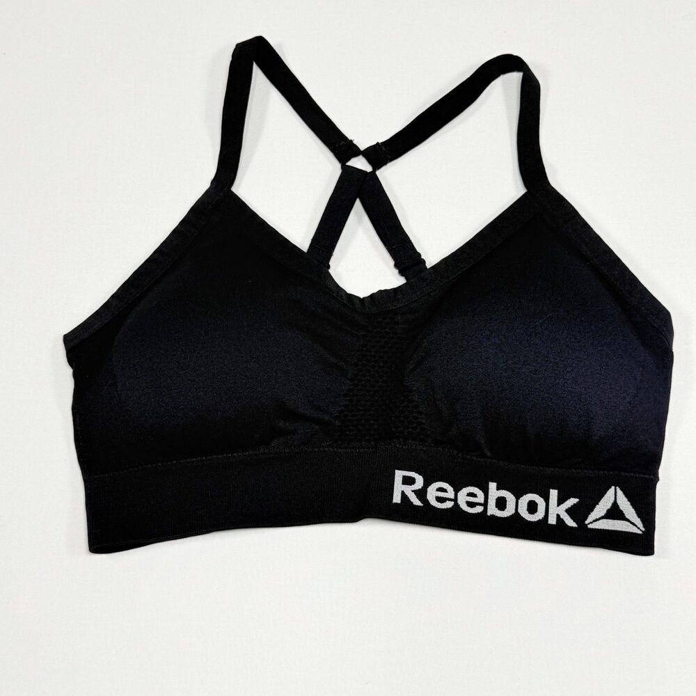 Reebok Black Seamless Strappy Crossback Sports Bra Size L Large